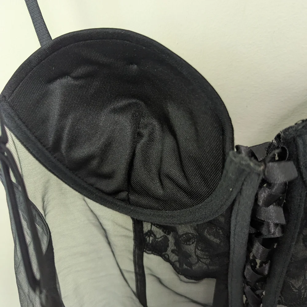 Vintage Y2K Whimsigoth Black Sheer Corset Lingerie‎ Top